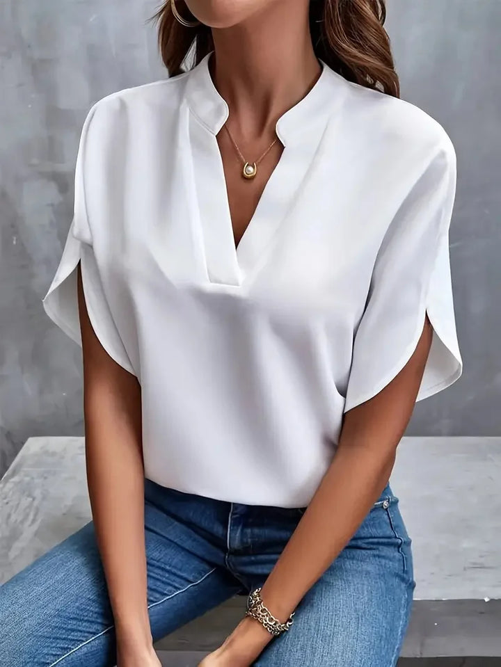 Women's soft elegant V-neck blouse, perfect for versatile office or casual wear.