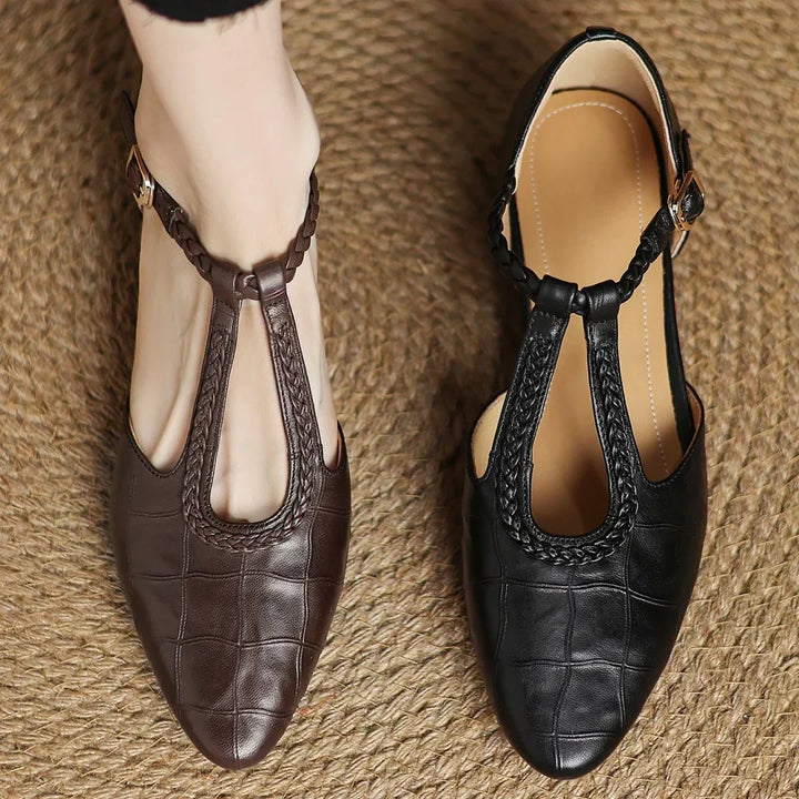 Elegant soft leather Mary Janes for women, T-strap design & low heel for ultimate comfort.