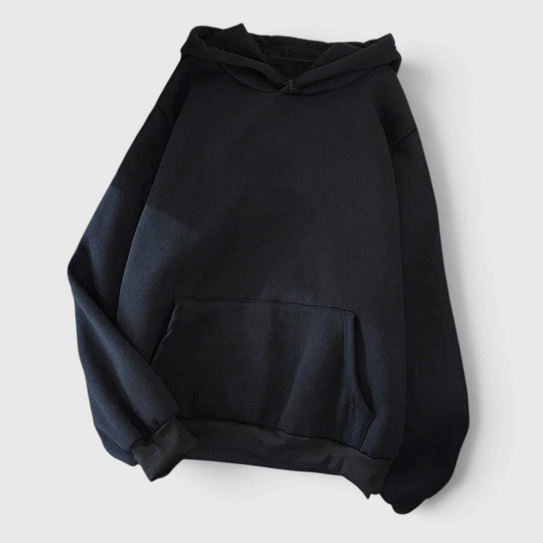 Close-up of the soft texture & kangaroo pocket on a women's relaxed fit pullover hoodie.