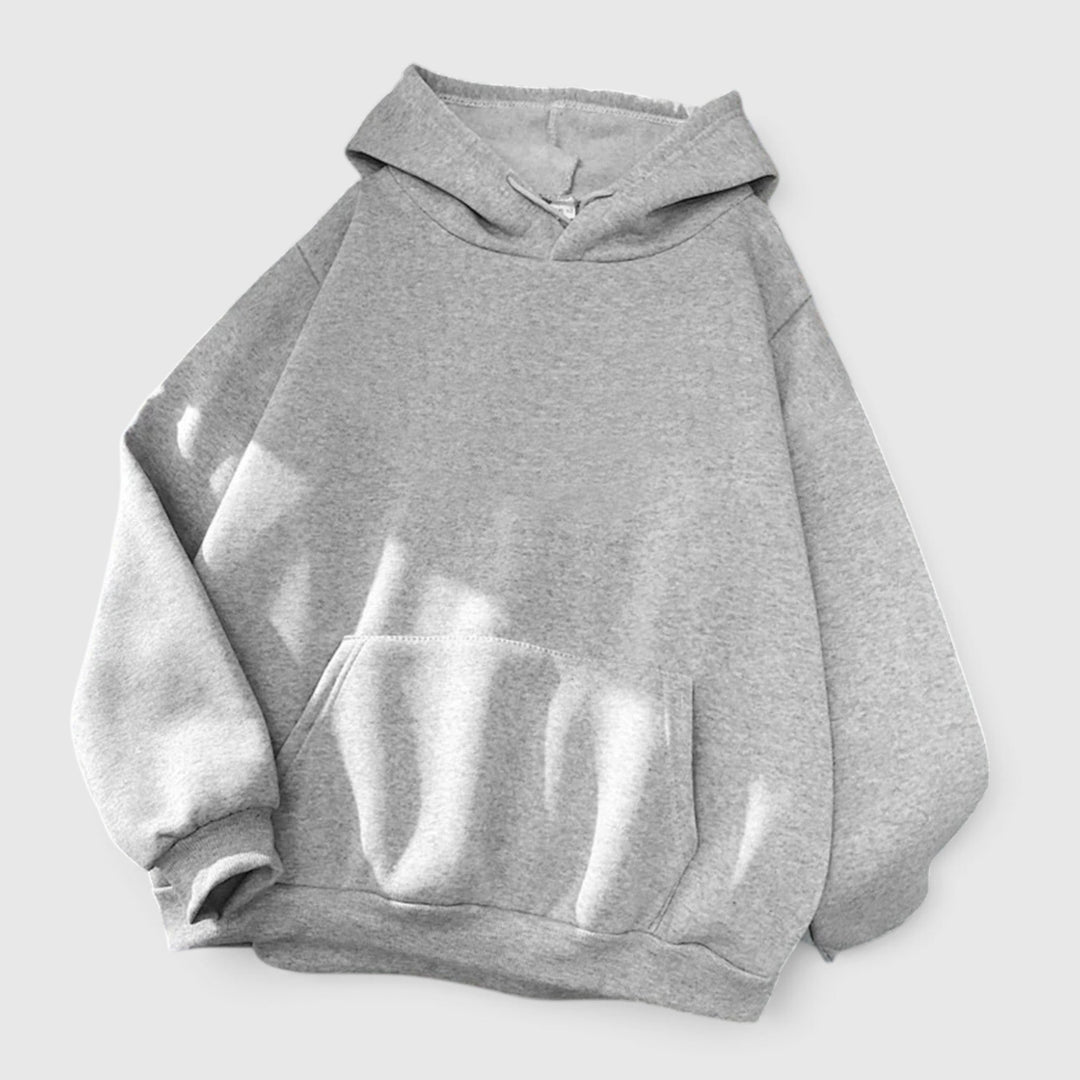 Stylish women's relaxed fit hoodie, a cozy pullover ideal for comfortable, casual everyday fashion.
