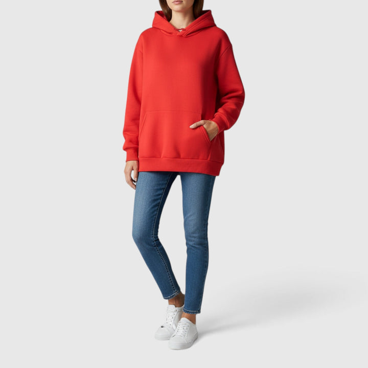 Oversized women's relaxed fit hoodie, a soft pullover for supreme comfort & casual style.