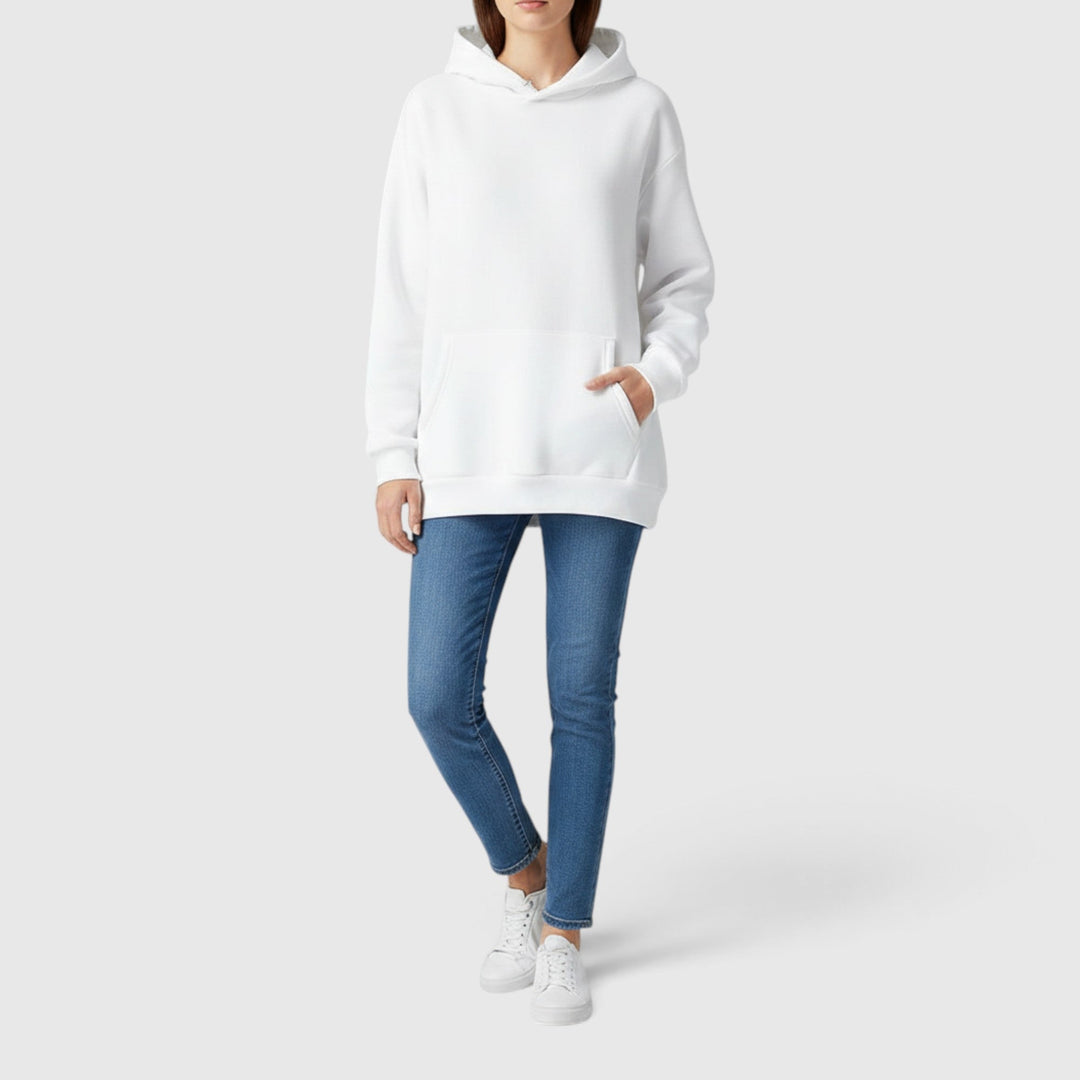 Versatile women's soft hoodie for casual wear, loungewear, and everyday fashionable comfort.