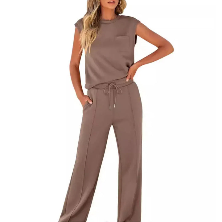 Comfortable women's two-piece co-ord set in a soft, breathable fabric, ideal for summer casual wear and relaxing.