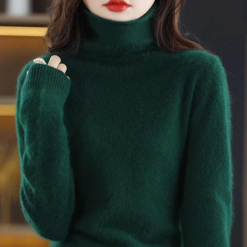 Premium women's turtleneck sweater, known for its soft fabric and luxurious feel in winter.