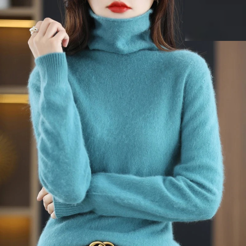 Modern women's long sleeve turtleneck, crafted for softness and a luxurious winter look.