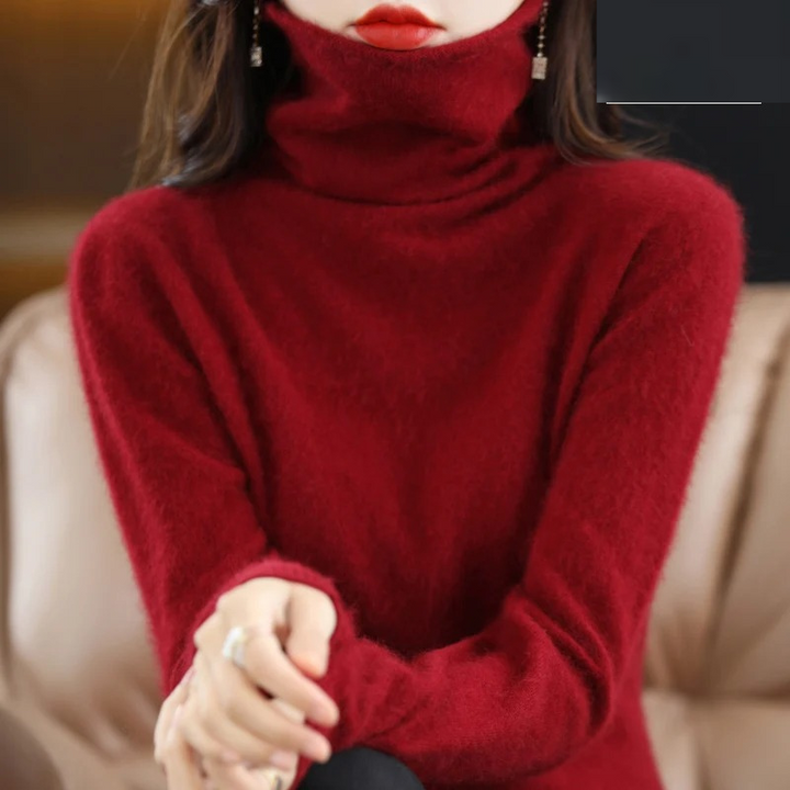 Luxurious soft women's turtleneck sweater, perfect for winter and stylish everyday outfits.