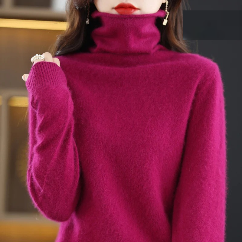 Comfortable women's multi-color turtleneck pullover, a versatile addition to winter apparel.