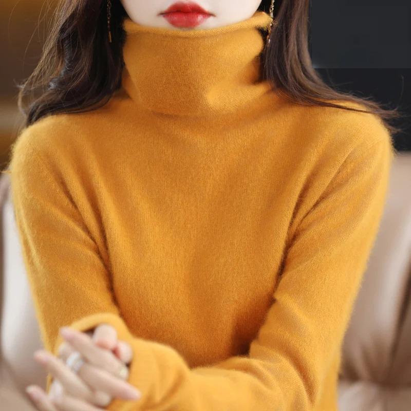 Stylish women's soft turtleneck top, excellent for luxurious warmth and everyday fashion.