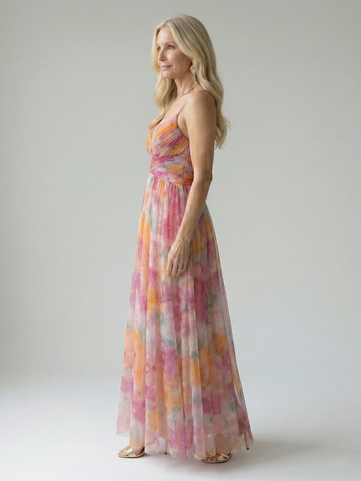 Sleeveless V-neck wrap maxi dress for women, offering casual elegance and comfortable wear.