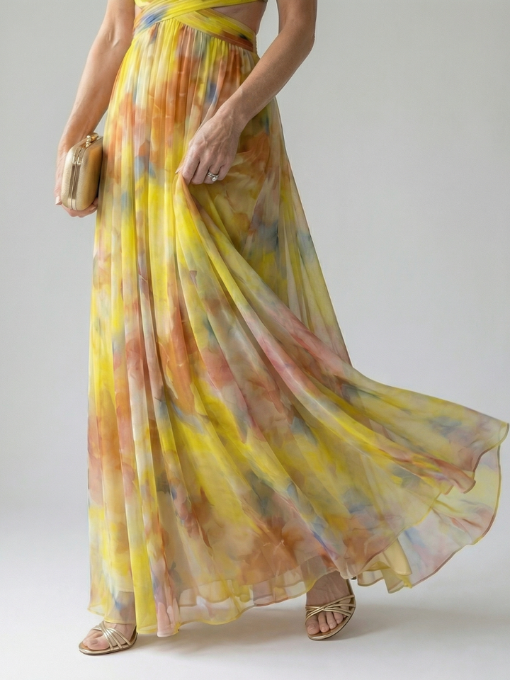 Women's summer fashion: a soft, comfortable wrap maxi dress with a stylish V-neck design.