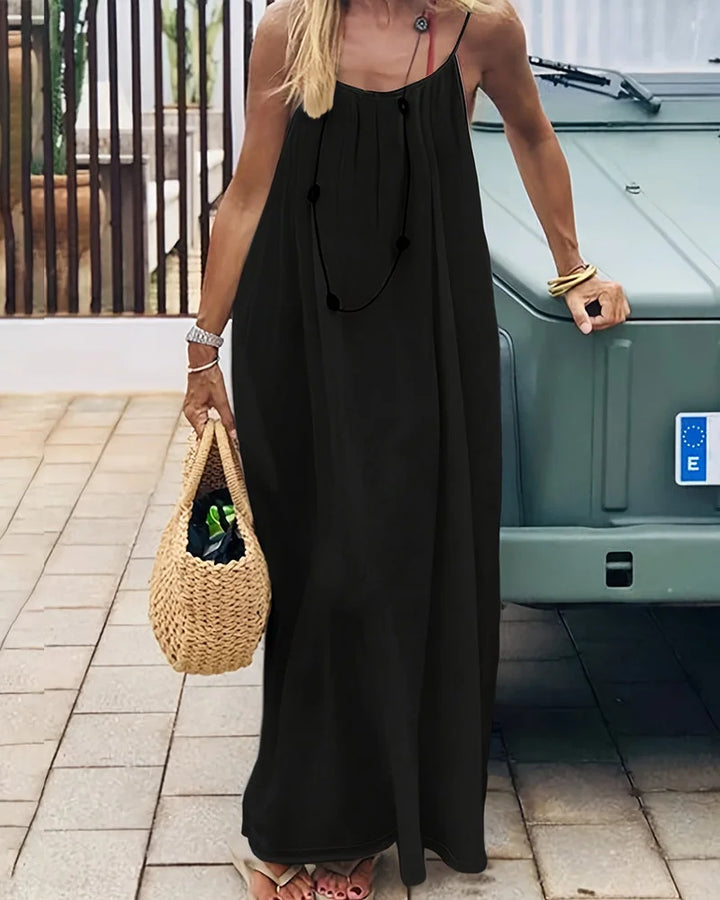 Comfortable women's sleeveless maxi dress, a versatile solid cami style for vacation.