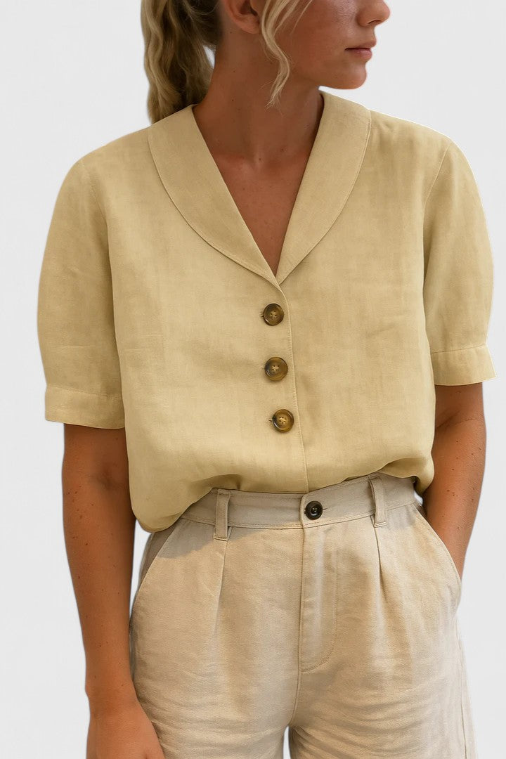 Women's sophisticated blouse, elegant button-up top for versatile spring & summer fashion. Chic loose fit everyday wear.