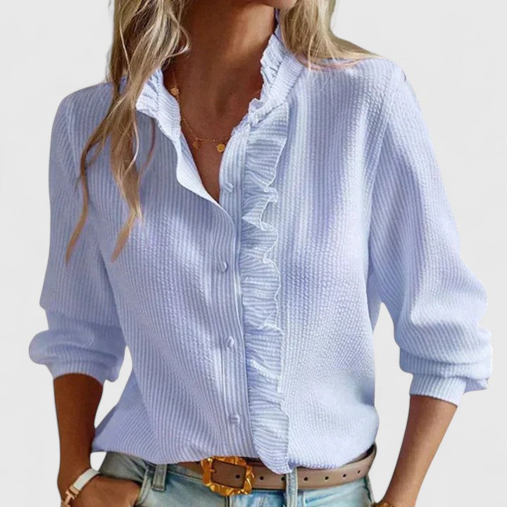 Women's sophisticated long sleeve blouse, elegant for office style or casual chic wear.