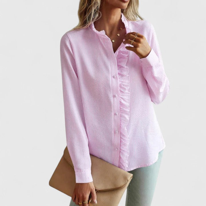 Stylish women's long sleeve blouse, perfect for office, sophisticated wear, or an elegant casual chic look.