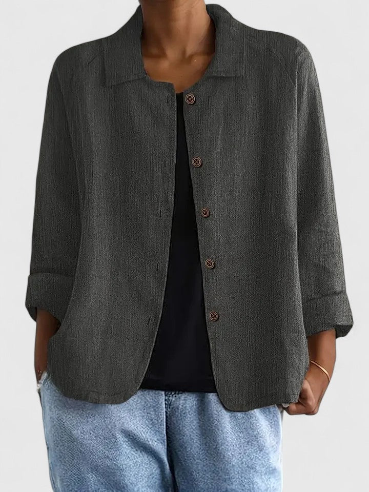 Sophisticated women's comfort top, a versatile long sleeve blouse for elegant everyday style.