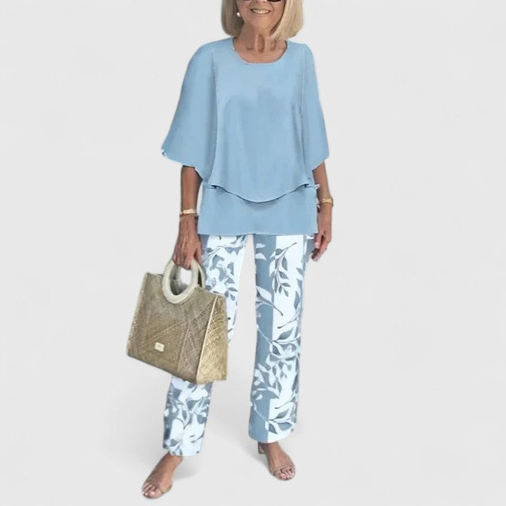 Women's sophisticated loose two-piece outfit, perfect for a relaxed yet stylish spring look.