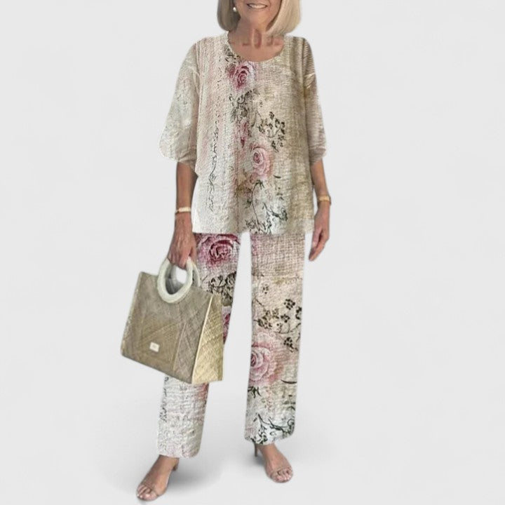 Comfortable & stylish women's two-piece set, versatile for elegant lounge or summer casual.