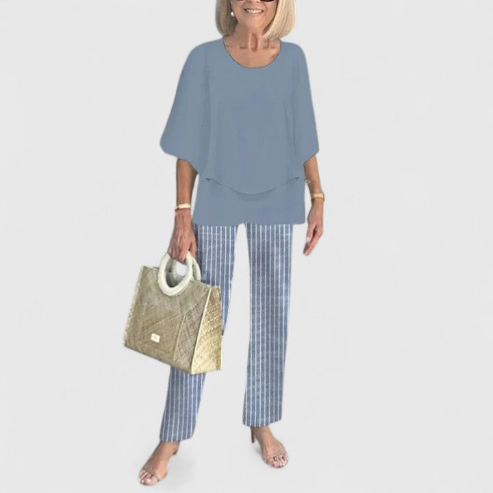 Elegant women's casual two-piece outfit set, versatile for summer comfort and style.