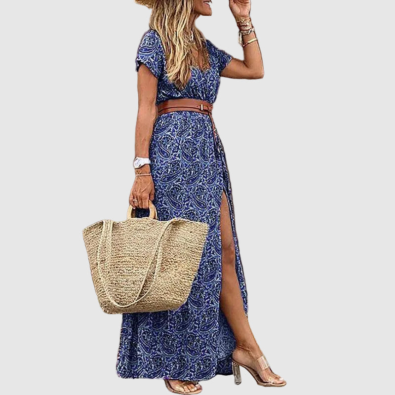 Women's sophisticated red maxi dress, perfect for effortless summer style, vacation, or casual elegance.