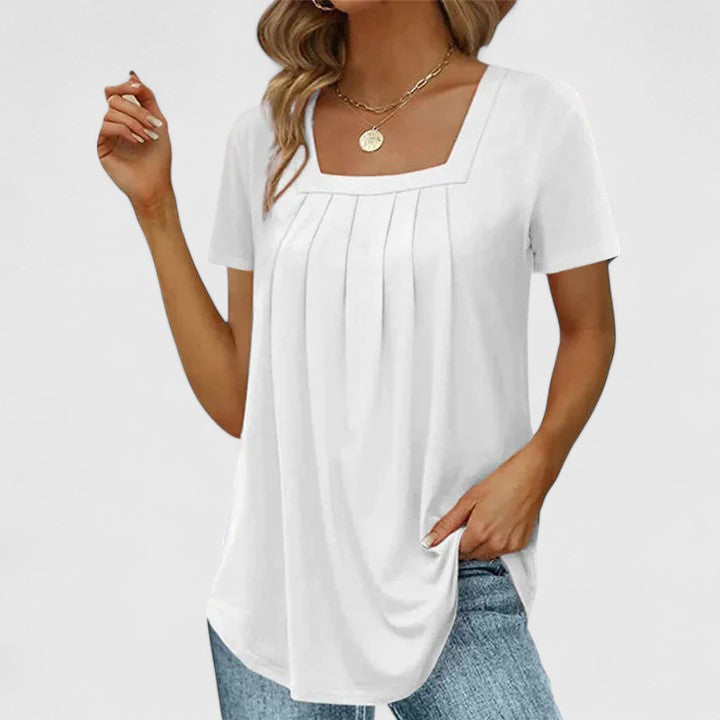 Elegant women's square neck summer top, perfect for office wear or sophisticated casual occasions.