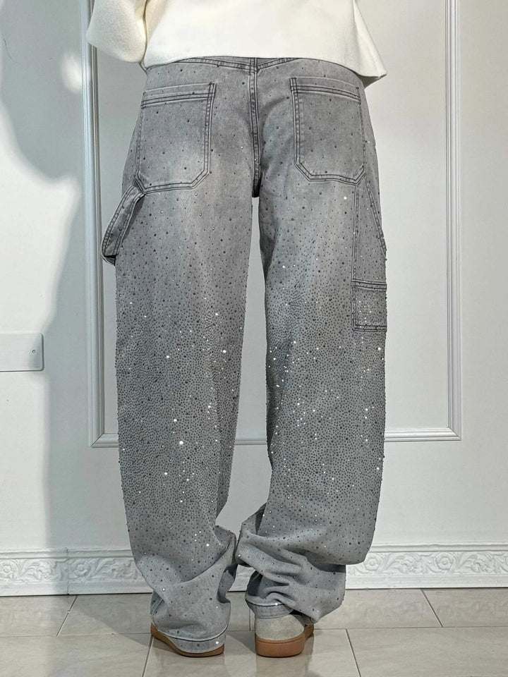 Premium quality women's straight leg jeans with unique sparkle design