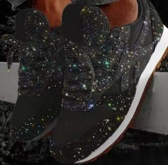 Women's sparkling glitter chunky platform trainers. Elevate your style with these trendy height-boosting fashion shoes.