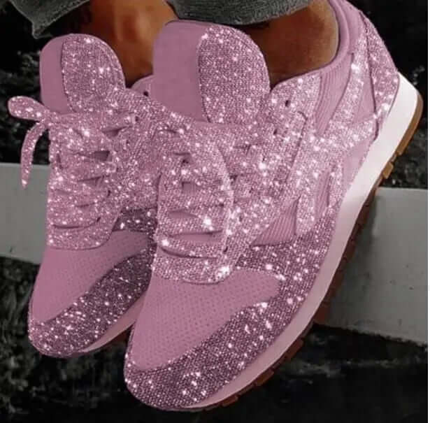 Stylish women's height-boosting trainers with a chunky platform sole & all-over glitter. Perfect for casual, trendy outfits.