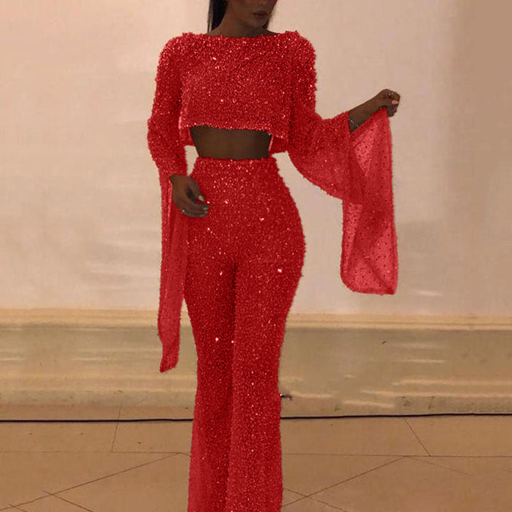 Versatile clothing: sparkling two-piece set for evening or party occasions.