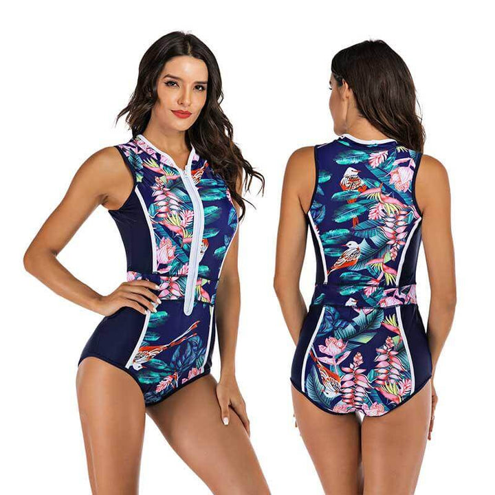 Flattering fit sporty women's one-piece swimsuit for beachwear & summer active fashion.
