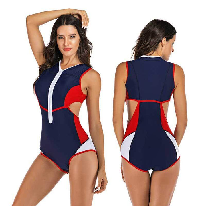 Women's active one-piece swimsuit, ideal for water sports, surfing, and beach activities.