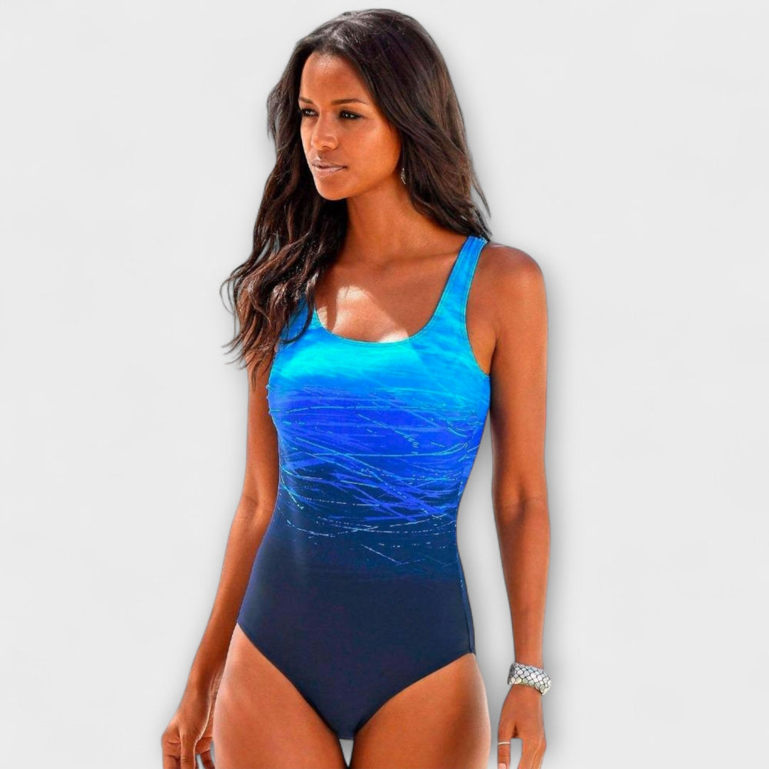 Women's Stella Active One-Piece Swimsuit, gradient design. Sporty & chic swimwear for summer beach days.