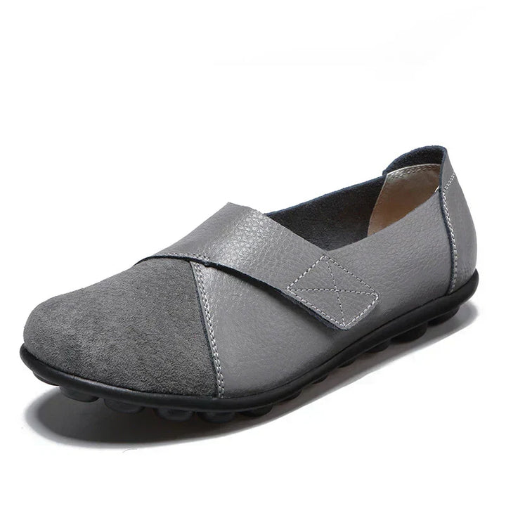 Paneled women's comfort slip-on flats, perfect for long walks and casual outings.