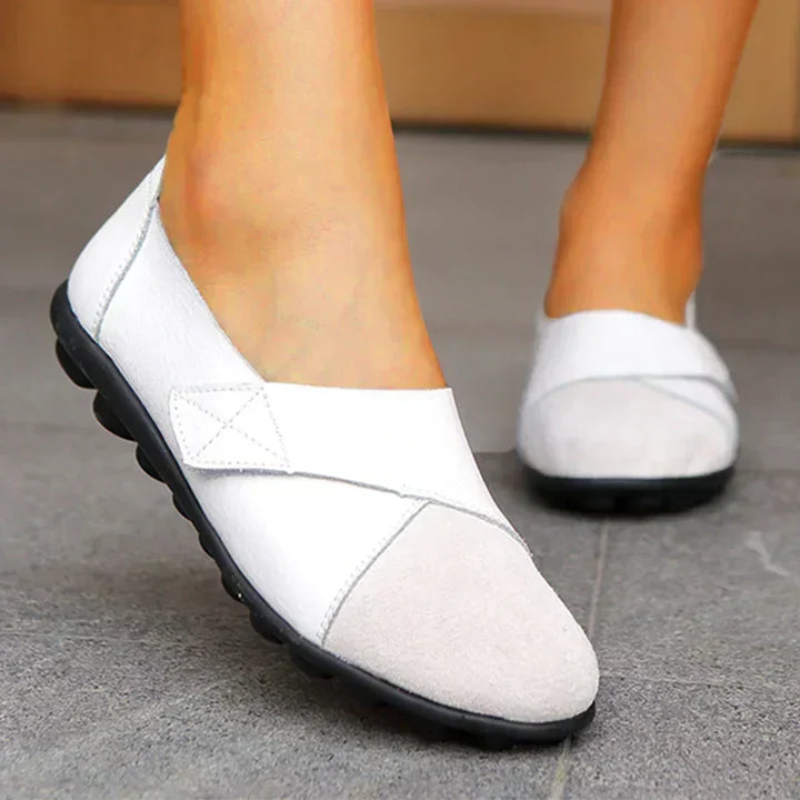 Women's round-toe comfort flats, paneled for extra flexibility and all-day wear.