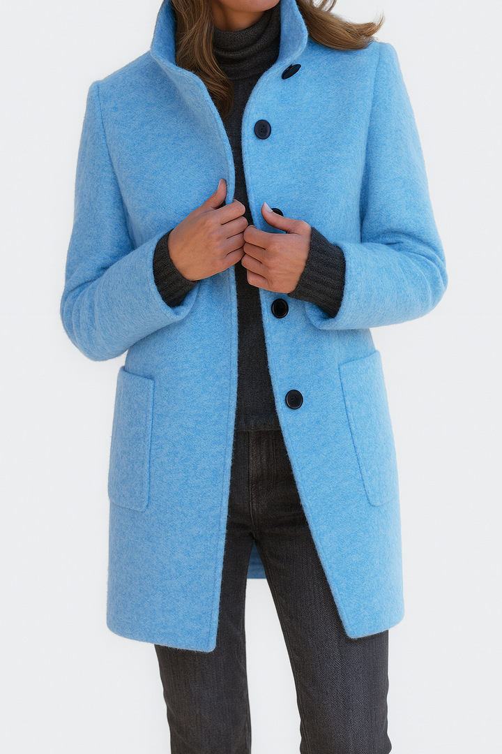 Versatile women's straight cut mid-length coat with button front, ideal for stylish fall fashion.