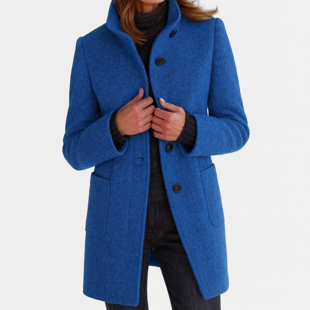 Chic women's straight cut mid-length coat with minimalist button front for elegant fashion.