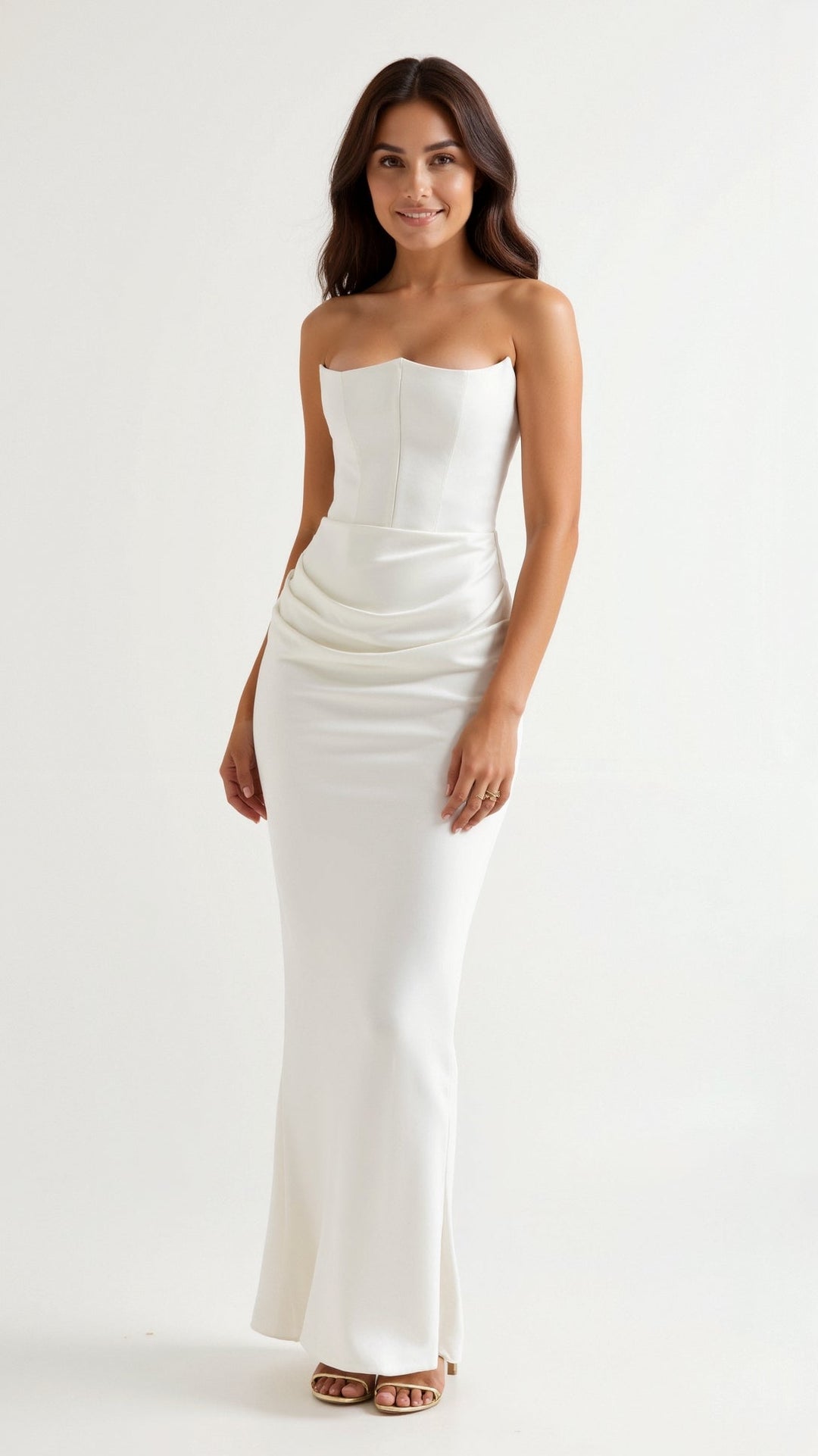 Flattering strapless bodycon maxi dress for women, showcasing a sleek silhouette for formal events and parties.