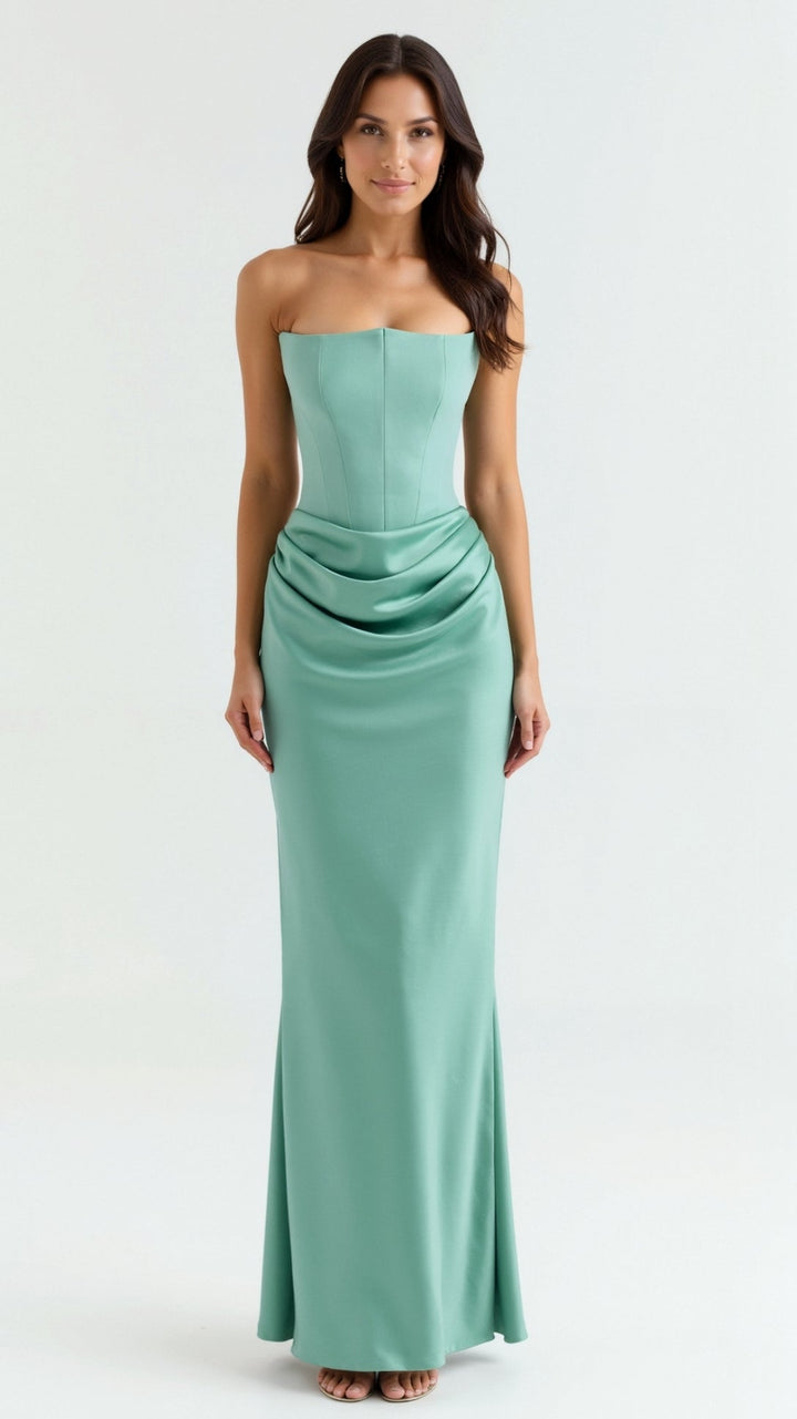 Essential women's strapless bodycon maxi dress, a timeless choice for elegant formal wear and special occasions.