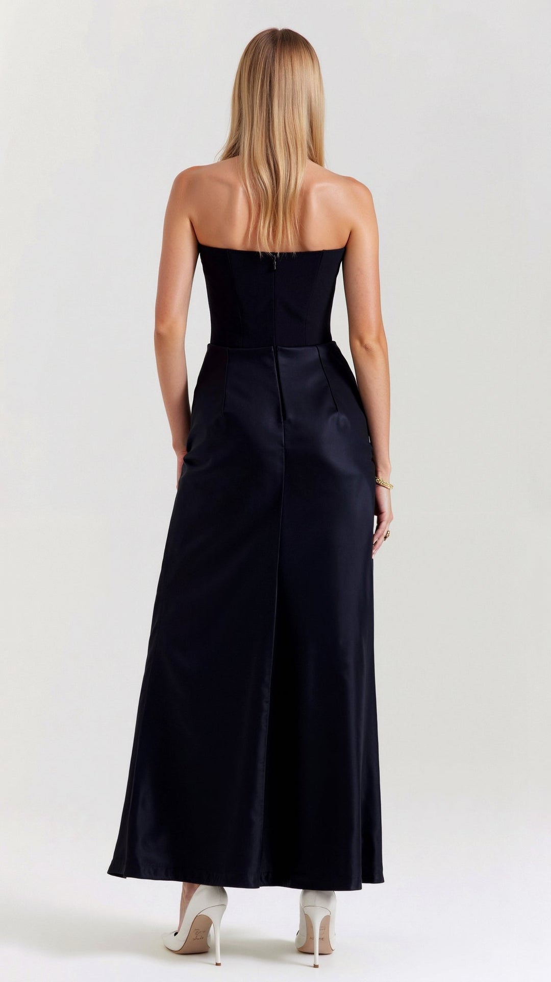 Elegant women's strapless bodycon maxi dress, perfect for evening wear, parties, or as a chic wedding guest outfit.