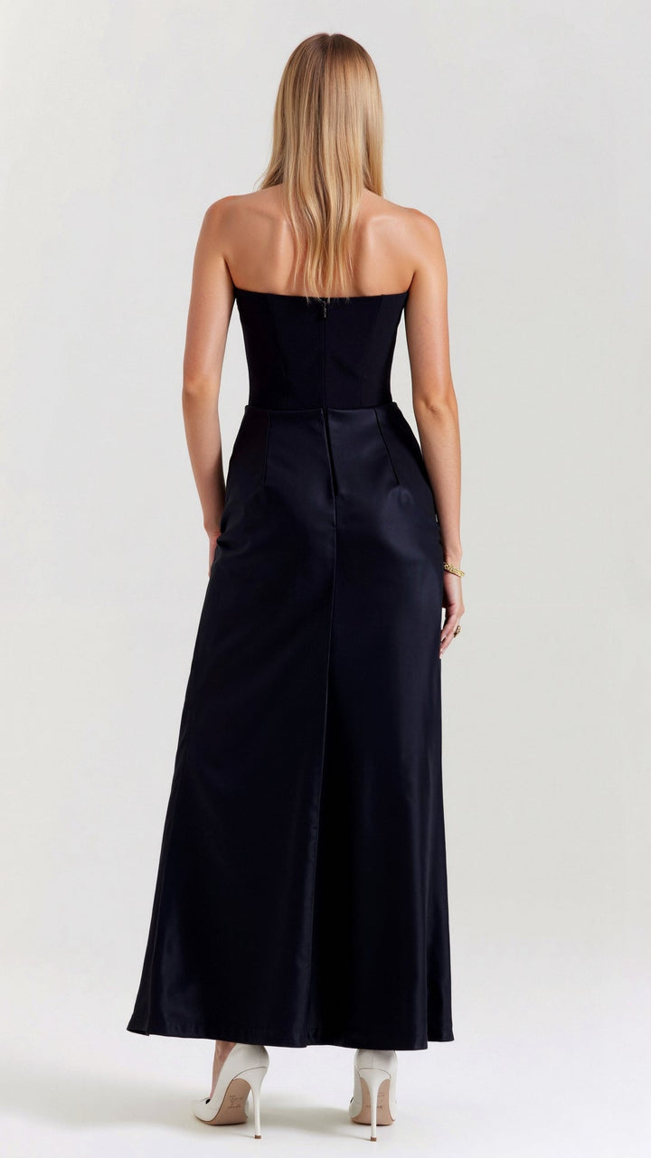 Elegant women's strapless bodycon maxi dress, perfect for evening wear, parties, or as a chic wedding guest outfit.