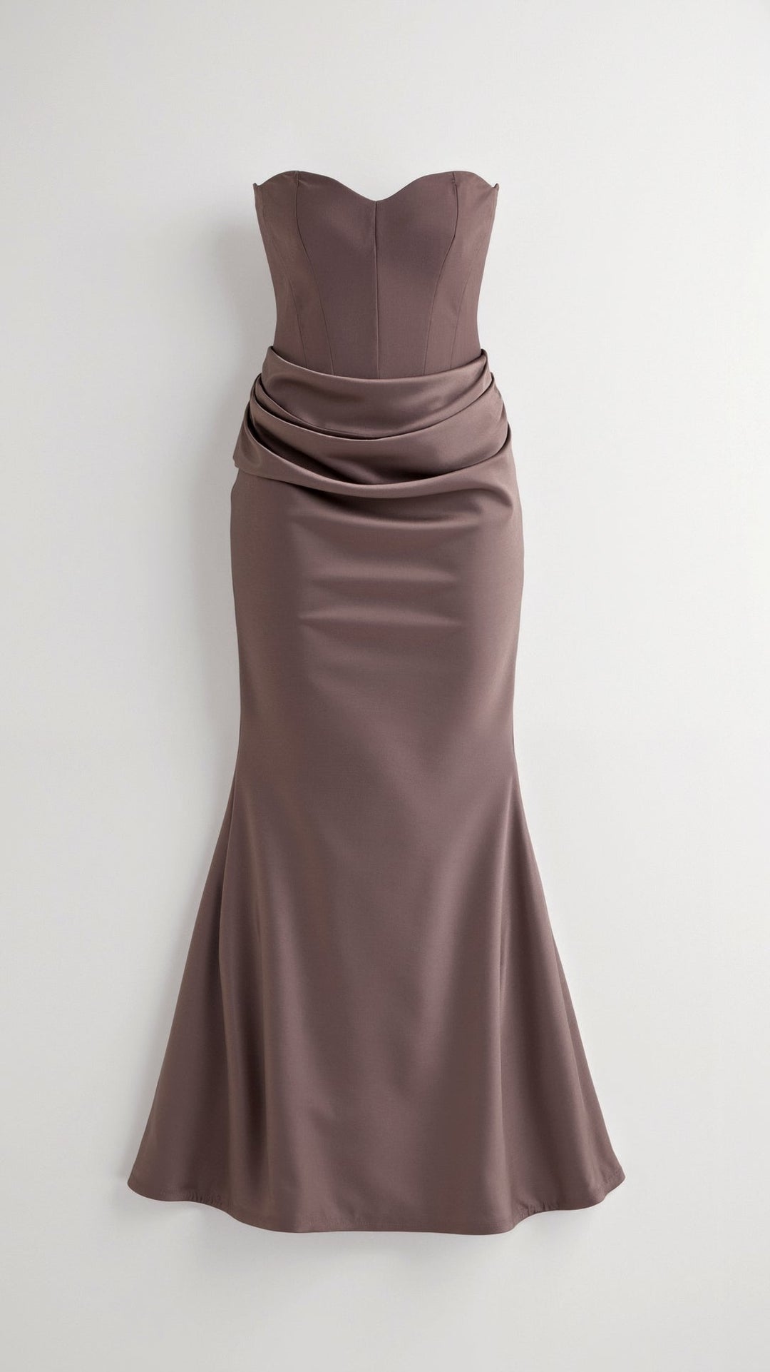Sleek silhouette women's strapless bodycon maxi dress, embodying modern elegant fashion for any formal gathering.