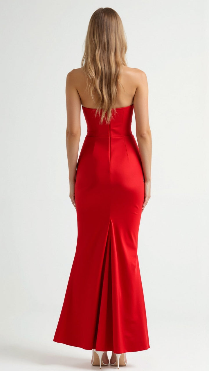 Glamorous women's strapless bodycon maxi dress, an ideal evening gown providing a sleek and sophisticated look.