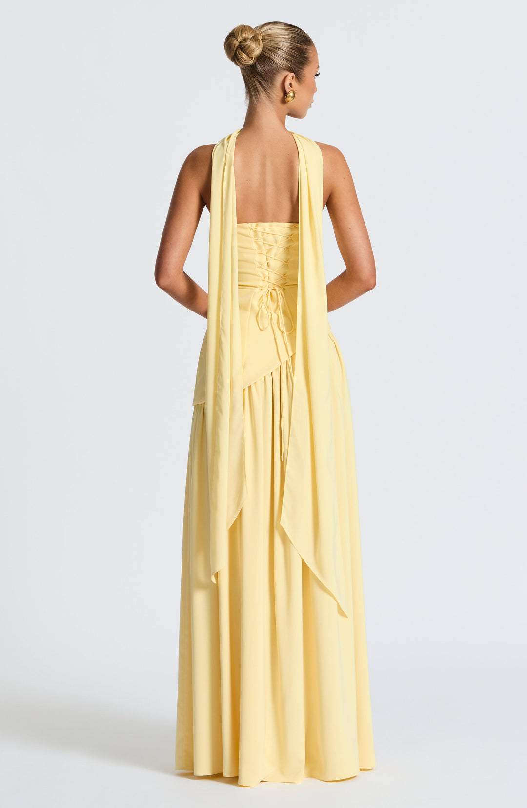 Women's evening wear: strapless maxi dress with a unique asymmetric waist