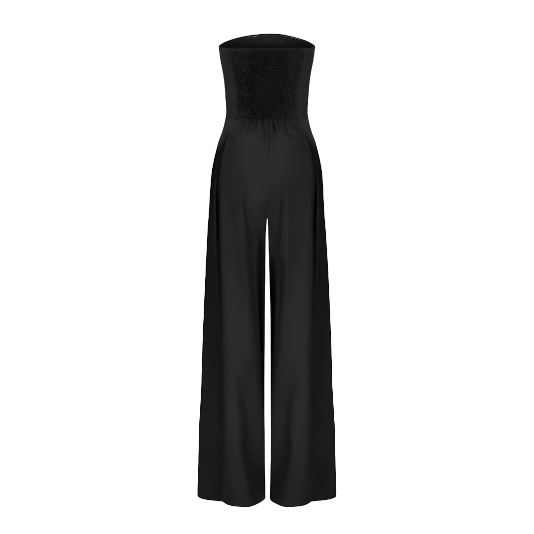Fashionable women's strapless wide leg jumpsuit, a versatile piece for summer fashion & party outfits.