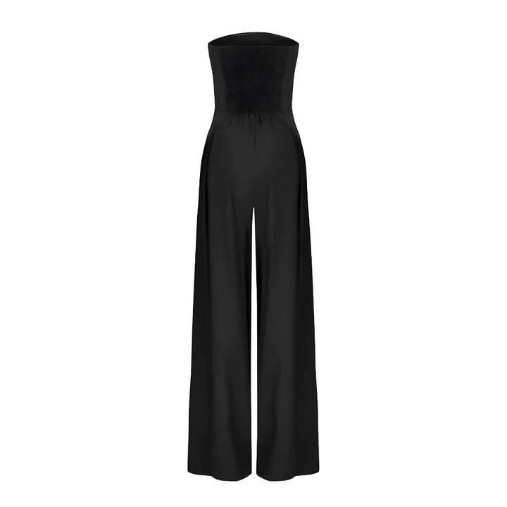 Fashionable women's strapless wide leg jumpsuit, a versatile piece for summer fashion & party outfits.