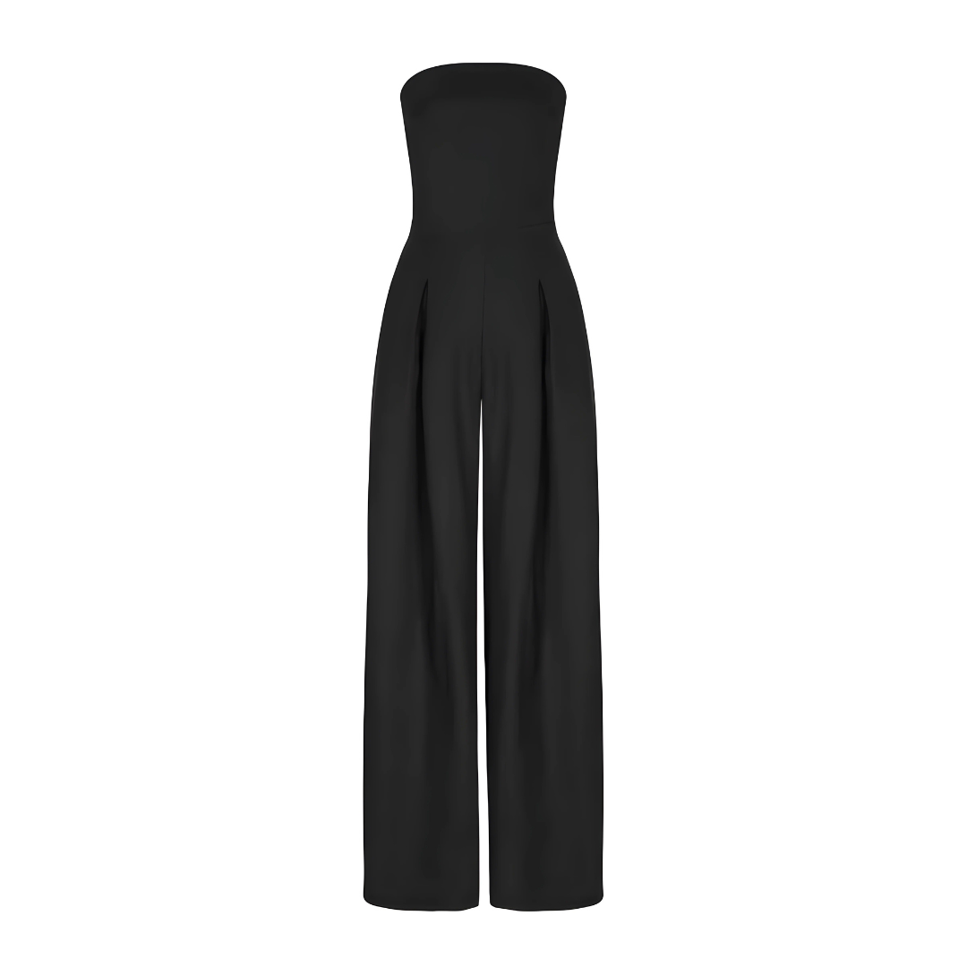 Versatile women's strapless wide leg jumpsuit with pockets, ideal for both casual elegant and dressy occasions.