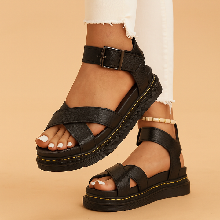 Step out in fashion with these chic women's strappy buckle platform sandals for summer.
