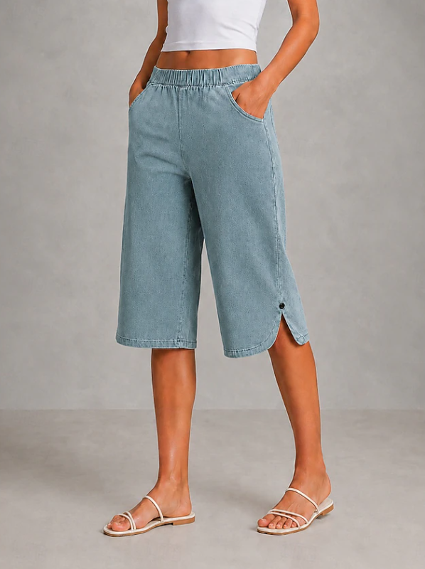 Comfortable pull-on women's stretch wide leg capri pants for effortless style & relaxed everyday wear.