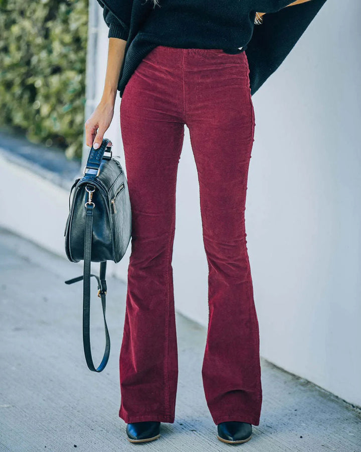 Boho high-waist flare pants for women, super stretchy for ultimate comfort & chic casual wear.