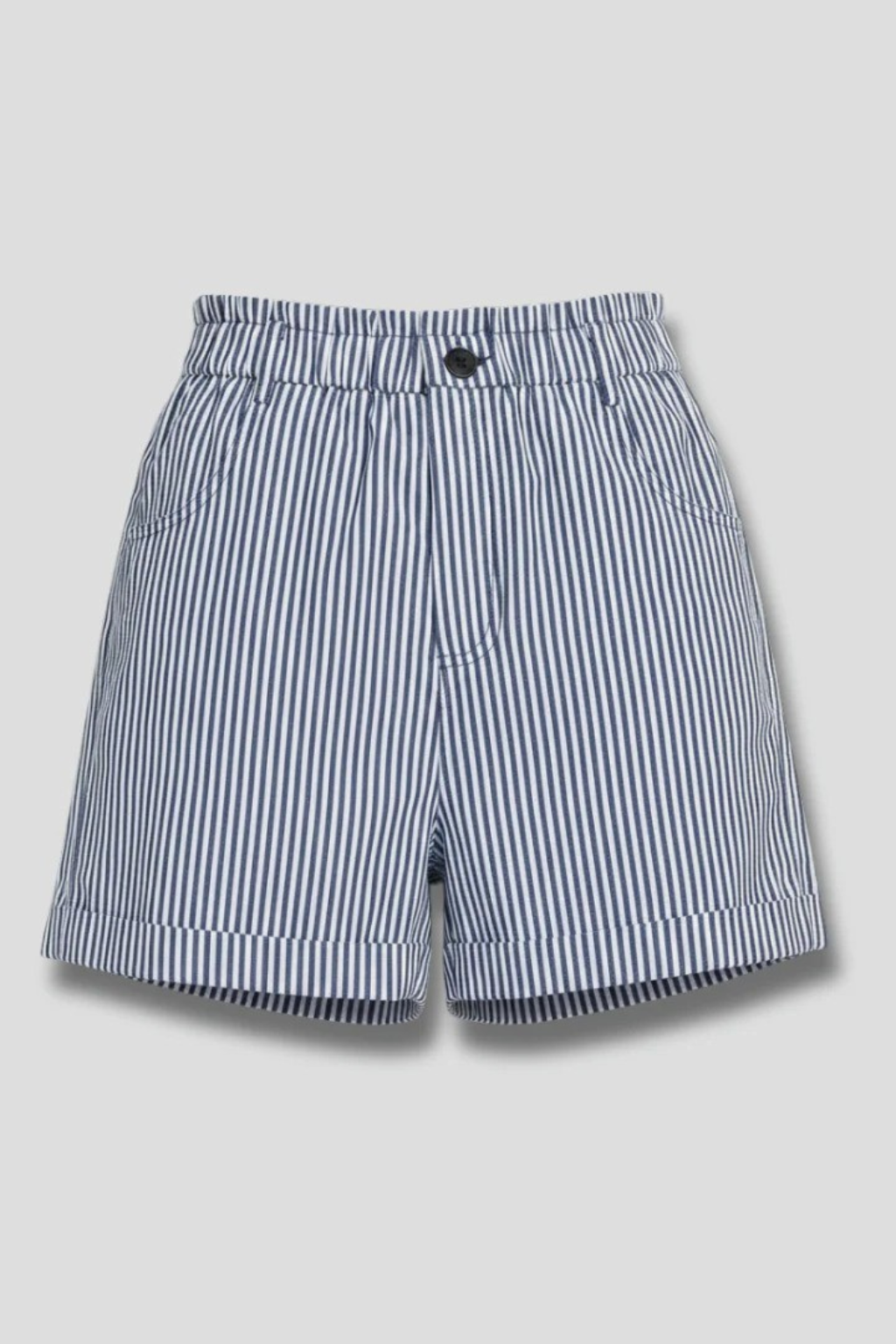 Women's striped high waist tailored shorts displayed on a mannequin, highlighting the chic design & flattering fit.