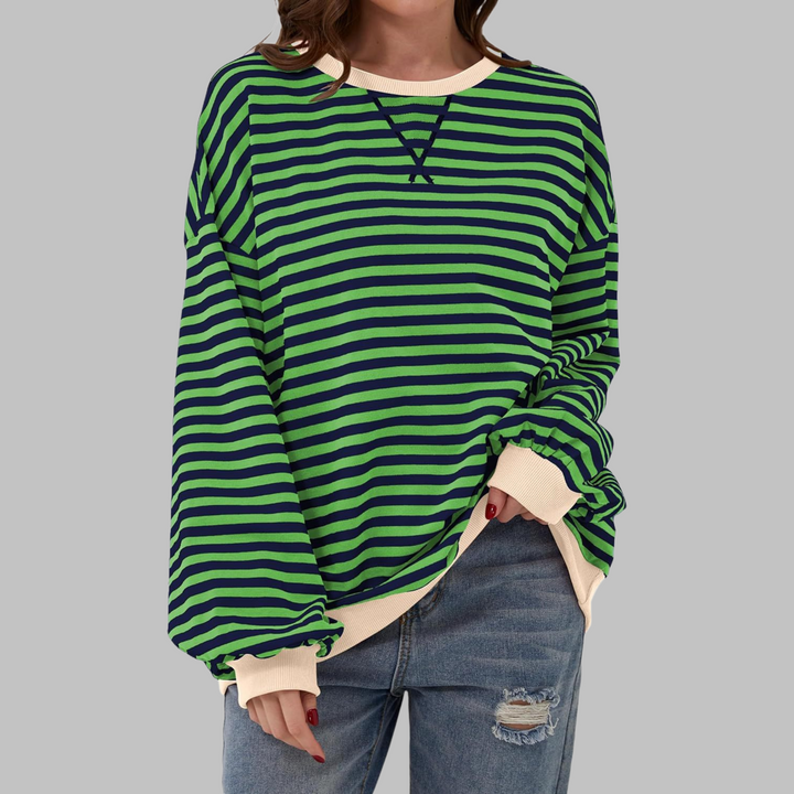 Women's striped long sleeve casual sweatshirt, relaxed fit. Cozy pullover for everyday comfort.